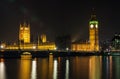 Houses of Parliament, Big Ben, Westminster Bridge, London at Night Royalty Free Stock Photo