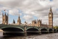 The Houses of Parliament, the Big Ben and Westminster Bridge in London Royalty Free Stock Photo