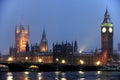 Houses of Parliament in the snow at nightfall Royalty Free Stock Photo