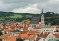 houses with red roofs and the spire of a small Gothic church in a small European town or village Royalty Free Stock Photo