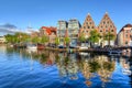 Houses reflection in Haarlem canals, Netherlands Royalty Free Stock Photo