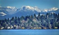 Houses Residential Neighborhoods Lake Washington Snow Capped Mountains Bellevue Washington