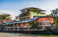 Houses on the Riverside at Sunny Day