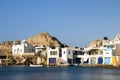 Houses rock cliffs Mediterranean Sea Milos Royalty Free Stock Photo