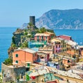 Houses on the rock by the sea in Vernazza