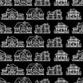 Houses Seamless Pattern vector line illustration.