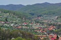 Houses seen from the top of the hill. spring time at the village