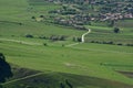 Houses seen from the top of the hill. spring time at the village