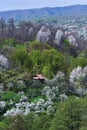 Houses seen from the top of the hill. spring time at the village