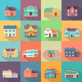 Houses Set. Architecture Variations Flat Design. Royalty Free Stock Photo