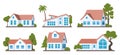 Houses set. Suburban American houses exterior front view and some trees. Collection of classic and modern American houses isolated Royalty Free Stock Photo