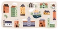 Houses set vector illustration. Small building for city or village design in trendy modern flat cartoon style. Cute Royalty Free Stock Photo