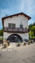 The houses of Sils Maria in Switzerland - a beautiful little village - SWISS ALPS, SWITZERLAND - JULY 22, 2019