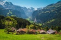 Houses on the slope with amazing view, Lauterbrunnen valley, Switzerland