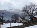 Houses in a snow covered valley of Kashmir Royalty Free Stock Photo
