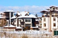 Houses and snow mountains in Bansko, Bulgaria Royalty Free Stock Photo