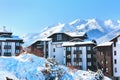 Houses and snow mountains panorama in Bansko, Bulgaria Royalty Free Stock Photo