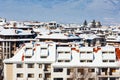 Houses with snow roofs panorama in bulgarian ski resort Bansko Royalty Free Stock Photo