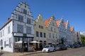 Houses with stepped gables on the market square in Friedrichstadt, the beautiful town and travel destination in northern Germany