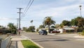 Houses on suburban street, California USA. Generic buildings, residential district near Los Angeles.