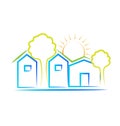 Houses sun and trees logo Royalty Free Stock Photo