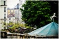 Houses and top of the merry go round on Monmartre, Paris, France