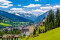 Houses in town village in Alps mountains, Davos, Graubuenden, S