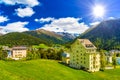 Houses in town village in Alps mountains, Davos, Graubuenden, S Royalty Free Stock Photo