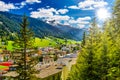 Houses in town village in Alps mountains, Davos, Graubuenden, S Royalty Free Stock Photo