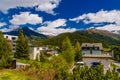 Houses in town village in Alps mountains, Davos, Graubuenden, Switzerland Royalty Free Stock Photo