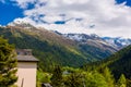 Houses in town village in Alps mountains, Davos, Graubuenden, Switzerland Royalty Free Stock Photo