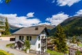 Houses in town village in Alps mountains, Davos, Graubuenden, Switzerland Royalty Free Stock Photo