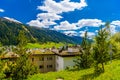 Houses in town village in Alps mountains, Davos, Graubuenden, Switzerland Royalty Free Stock Photo