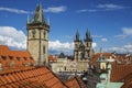 Houses with traditional red roofs in Prague Old Town Square in the Czech Republic Royalty Free Stock Photo