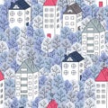 Houses and trees seamless pattern.