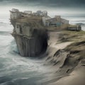 Houses under threat by coastal erosion due to climate change.