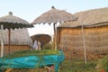 Houses on Uros Floating Islands Built from Totora Reeds Lake Titicaca, Puno, Peru Royalty Free Stock Photo