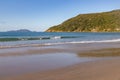 Houses, waves and vegetation at Ponta das Canas beach