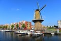 Houses and windmill along river Nieuwe Maas at Delfshaven