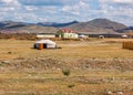 Houses & yurts gers on steppe on outskirts of Ulaanbaatar, Mongolia