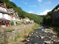 Houses beside East Lyn River at Lynmouth, Devon UK 