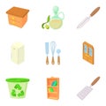 Houseware icons set, cartoon style