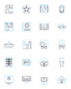 Housewares shop linear icons set. Kitchenware, Glassware, Cookware, Tableware, Cutlery, Bakeware, Utensils line vector Royalty Free Stock Photo