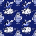 Housewife, bee and sheep seamless pattern