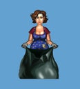 housewife cartoon dressed in an apron tidies up the house and removes the trash