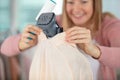 housewife changing vacuum cleaner bag Royalty Free Stock Photo