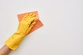 Housewife is cleaning. Cleaner cloth in human hands Royalty Free Stock Photo