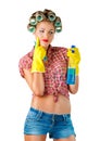 Housewife with cleaning product Royalty Free Stock Photo