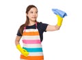 Housewife cleaning by rag with plastic gloves Royalty Free Stock Photo