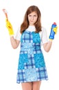 Housewife with cleaning supplies Royalty Free Stock Photo